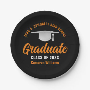Orange Black Personalisiert Graduation Party Pappteller