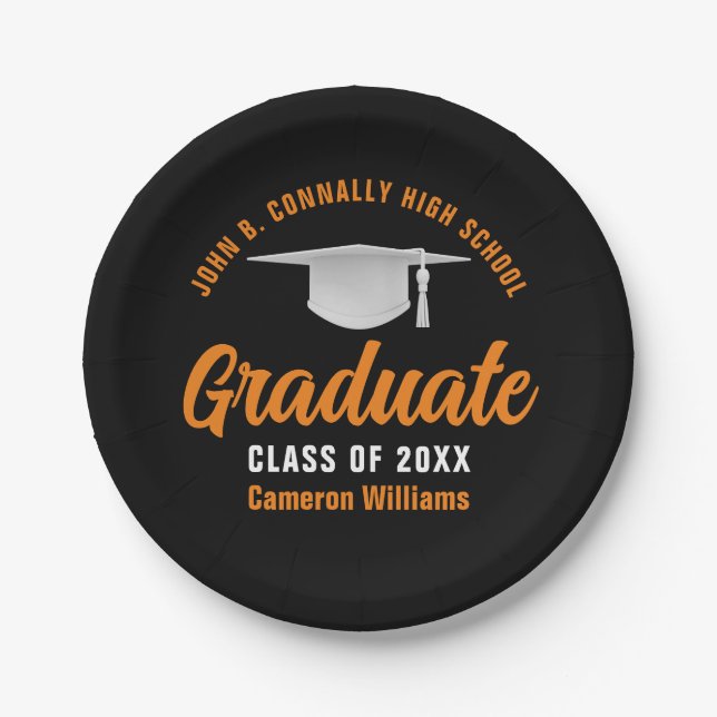 Orange Black Personalisiert Graduation Party Pappteller (Vorderseite)
