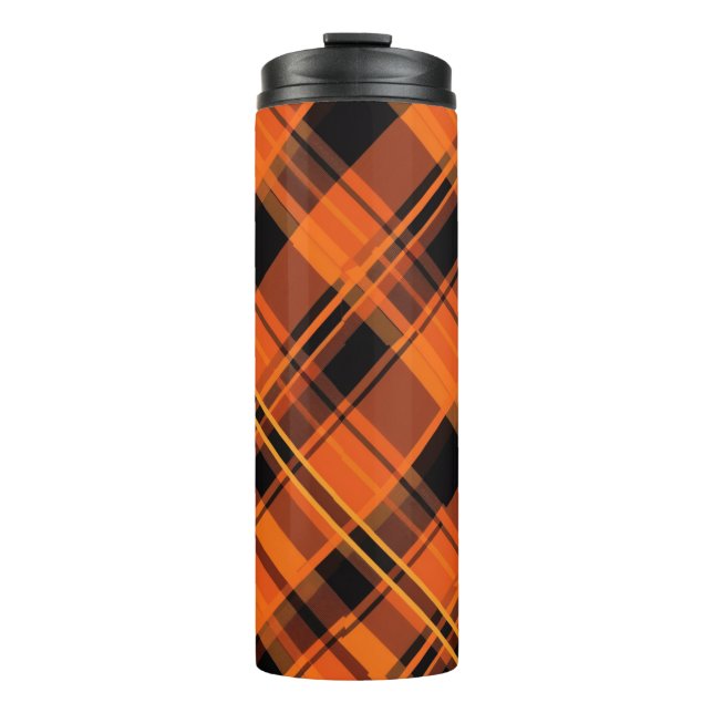 Orange Black Plaid Halloween Thermal Tumbler Thermosbecher (Vorderseite)