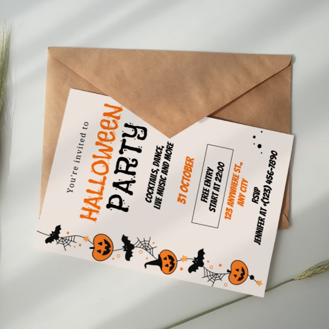 Orange Black Playful Halloween Party Invitation Einladung (Von Creator hochgeladen)
