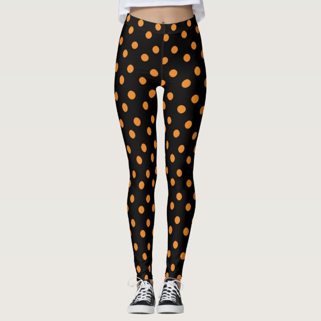 Orange & Black Polka Dot Halloween Leggings (Vorderseite)