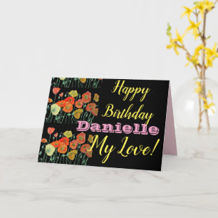 Orange Black Poppy Happy Birthday Ladys Name Card Karte