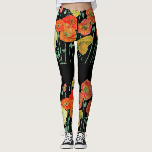 Orange & Black Poppy Poppies Leggings der Blumenku