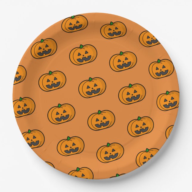 Orange Black Pumpkin Pattern Halloween-Party Pappteller (Vorderseite)
