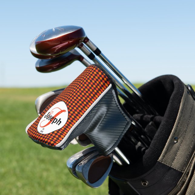 Orange Black Raute Mit Monogramm Golfers Liebling Golf Headcover (In Situ)