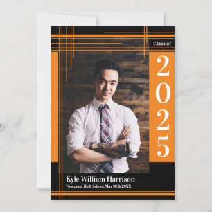 Orange Black School Color Graduation Photo Plaid Einladung