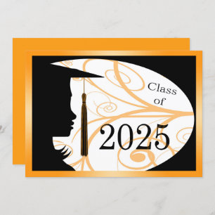 Orange & Black Silhouette 2025 Graduation Party Einladung