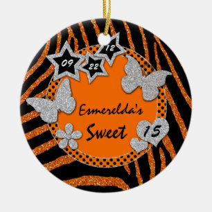 Orange Black Silver Zebra Sweet 15 Foto Ornament