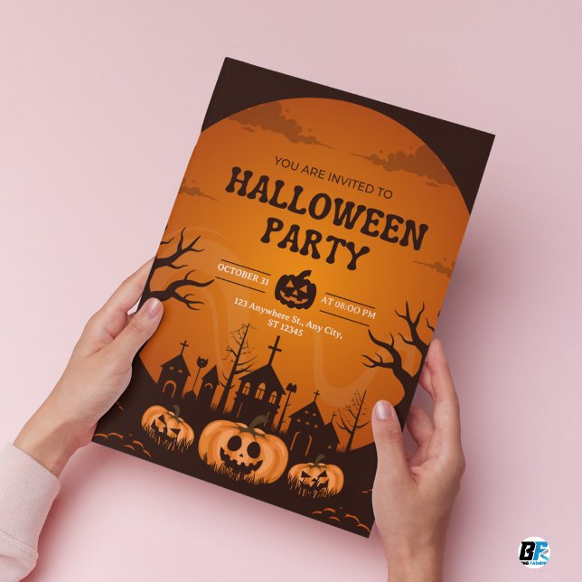 Orange & Black Simple Halloween-Party Einladung (Von Creator hochgeladen)