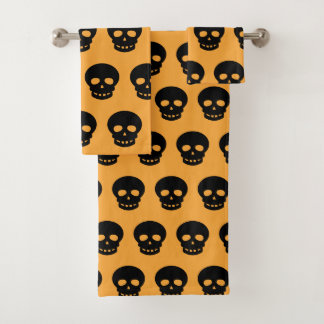 Orange Black Skull Pattern Badhandtuch Set