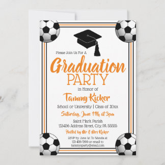 Orange & Black Soccer Graduation Party Einladung