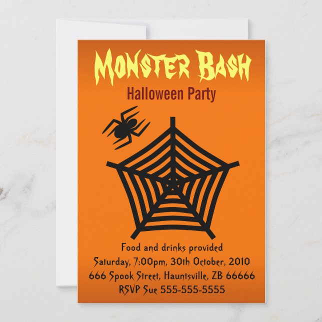Orange Black Spider Web Halloween-Party 5" x 7" Einladung (Vorderseite)