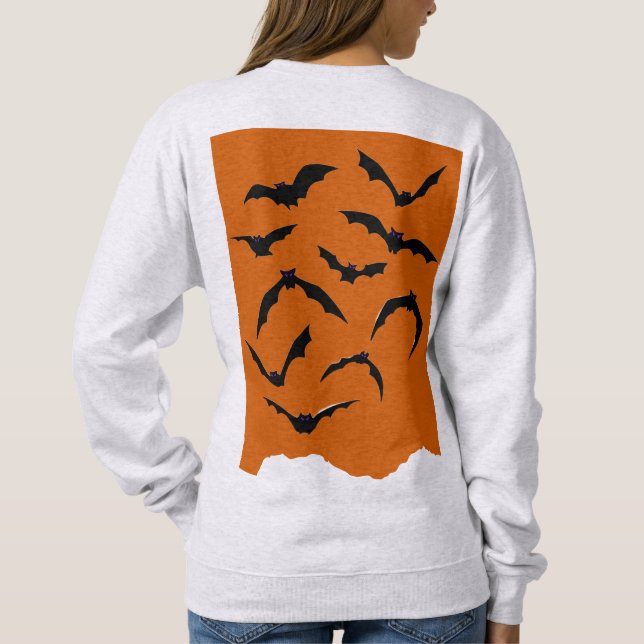 Orange Black Spooky Bats Modernes glückliches Hall Sweatshirt (Rückseite)