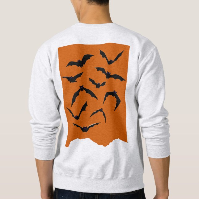 Orange Black Spooky Bats Modernes glückliches Hall Sweatshirt (Rückseite)