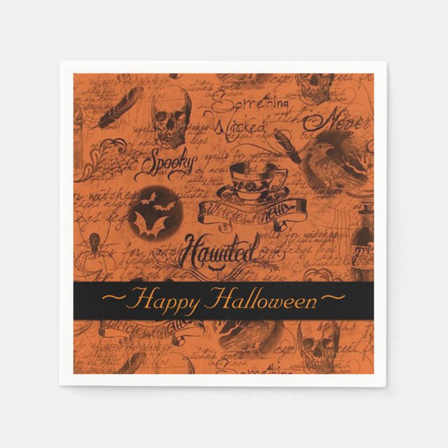 Orange & Black Spuk Halloween Napkins Serviette (Vorderseite)