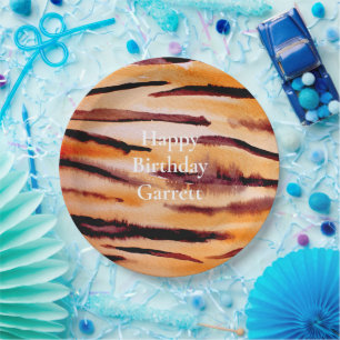 Orange Black Tiger Animal Print Pappteller