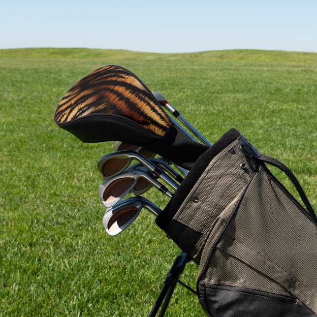 Orange Black Tiger Stripes Animal Print Golf Headcover (In SItu)