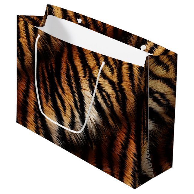 Orange Black Tiger Stripes Animal Print Große Geschenktüte (Vorderseite Schrägansicht)