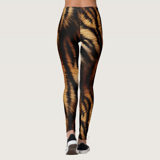 Orange Black Tiger Stripes Animal Print Leggings (Rückseite)