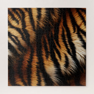 Orange Black Tiger Stripes Animal Print Puzzle