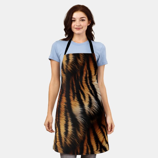 Orange Black Tiger Stripes Animal Print Schürze (Getragen)