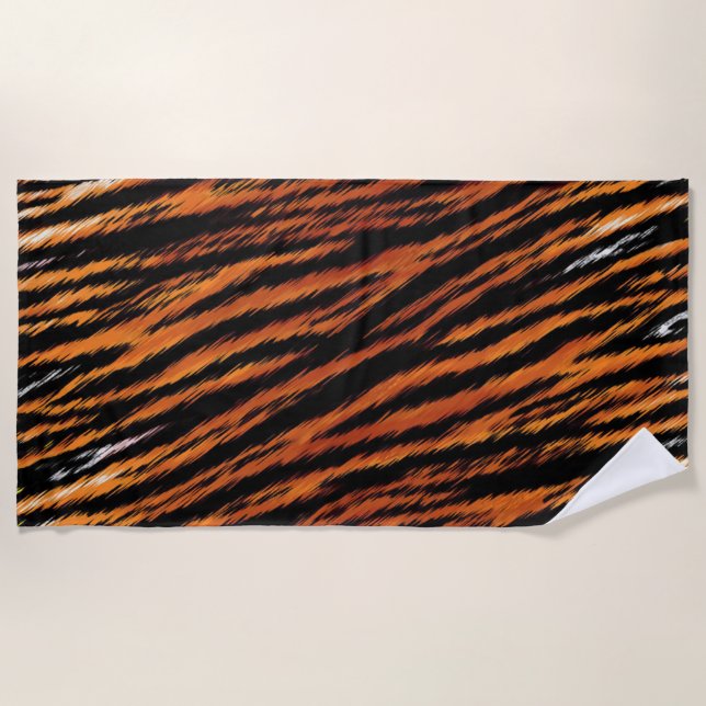 Orange Black Tiger Stripes Animal Print Strandtuch (Vorderseite)