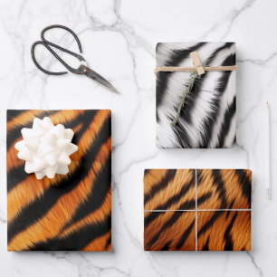 Orange Black Tiger Stripes Geschenkpapier Set