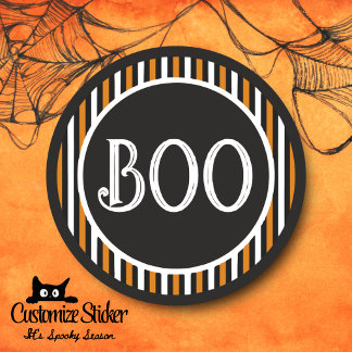 Orange & Black Vintage Streifen Boo Runder Aufkleber