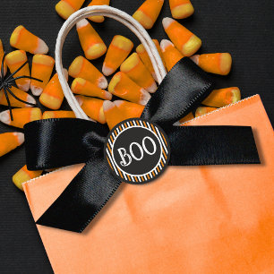 Orange & Black Vintage Streifen Boo Runder Aufkleber