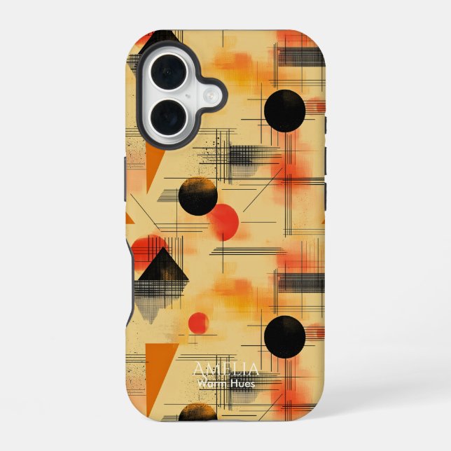 Orange & Black Warm Geometric Art Phone Case iPhone 16 Hülle (Rückseite)