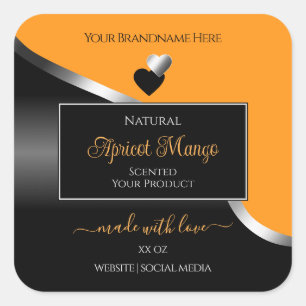 Orange Black Wavy Silver Niedlich Hearts Produktet Quadratischer Aufkleber