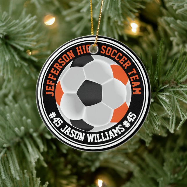Orange, Black & White Soccer ⚽  Keramik Ornament (Baum)