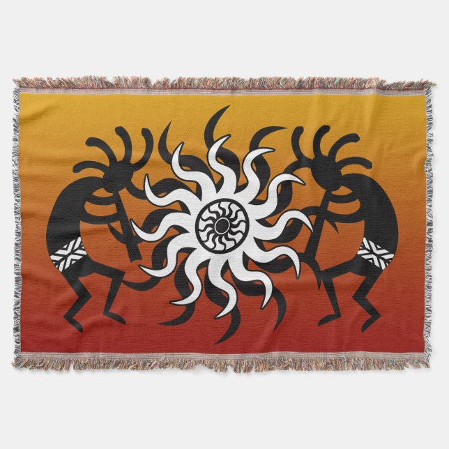 Orange Black White Southwest Design Kokopelli Decke (Vorderseite)