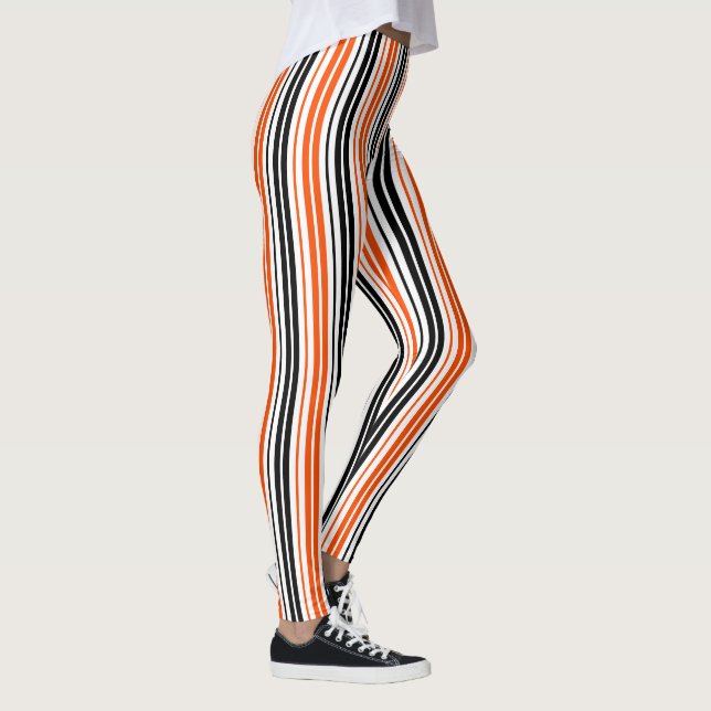 Orange Black White Stripes Pattern Design  Leggings (Rechts)