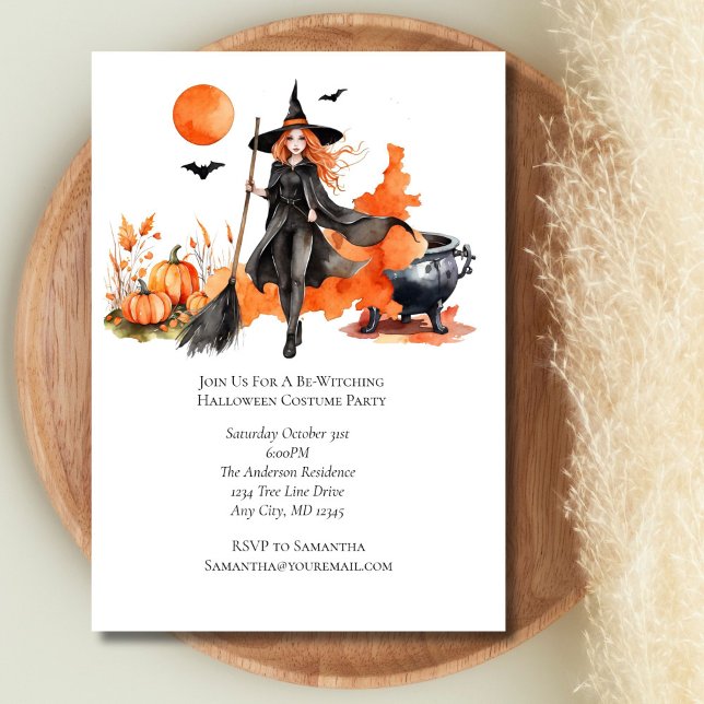 Orange Black Witween Costume Party Einladung (Halloween Witch Pumpkins Orange Black Party Invitation)
