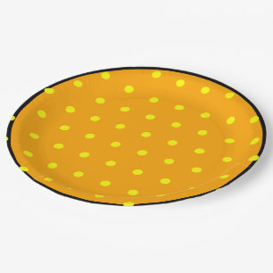 Orange Black Yellow Polka Dots Pappteller
