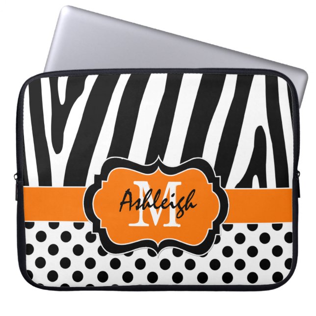 Orange Black Zebra Stripes Polka Dots Laptop Case (Vorderseite)