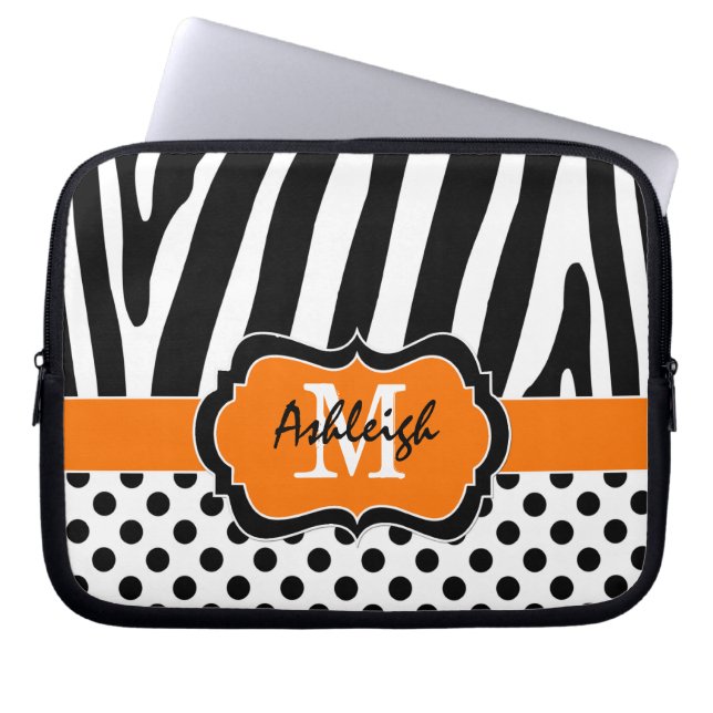 Orange Black Zebra Stripes Polka Dots Laptop Case (Vorderseite)