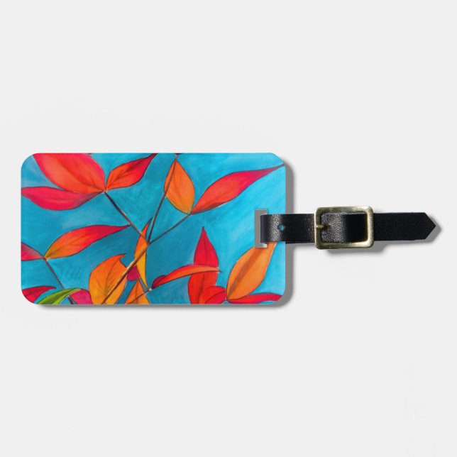 Orange Blätter Herbst Original Aquarellkunst Gepäckanhänger (Vorderseite horizontal)