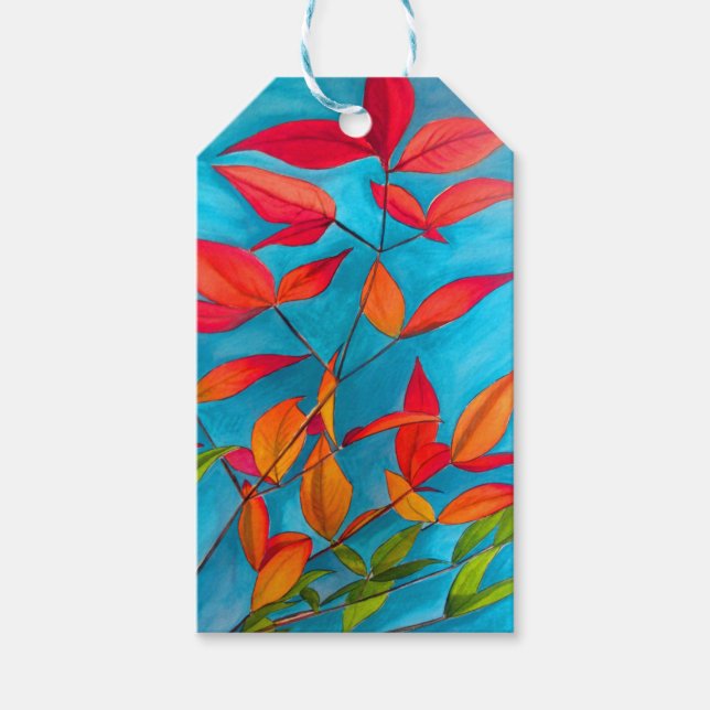 Orange Blätter Herbst Original Aquarellkunst Geschenkanhänger (Vorderseite)