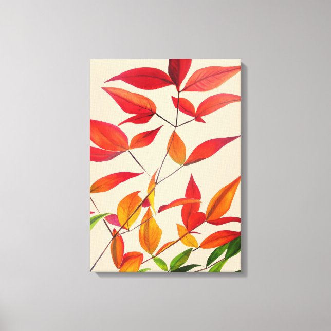 Orange Blätter Herbst Original Aquarellkunst Leinwanddruck (Vorderseite)