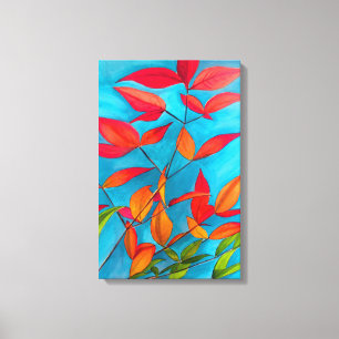 Orange Blätter Herbst Original Aquarellkunst Leinwanddruck