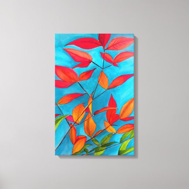 Orange Blätter Herbst Original Aquarellkunst Leinwanddruck (Vorderseite)