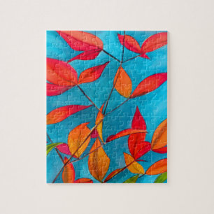Orange Blätter Herbst Original Aquarellkunst Puzzle