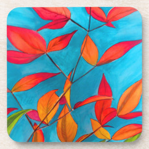 Orange Blätter Herbst Original Aquarellkunst Untersetzer