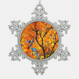 Orange Blätter Schneeflocken Zinn-Ornament