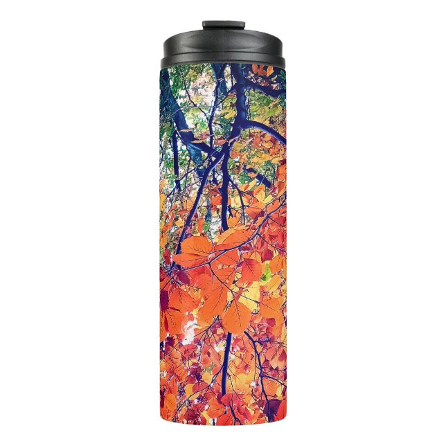 Orange Blätter Thermosbecher (Vorderseite)