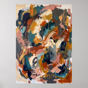 Orange Blau Abstraktes Pinselstrich-Poster Poster