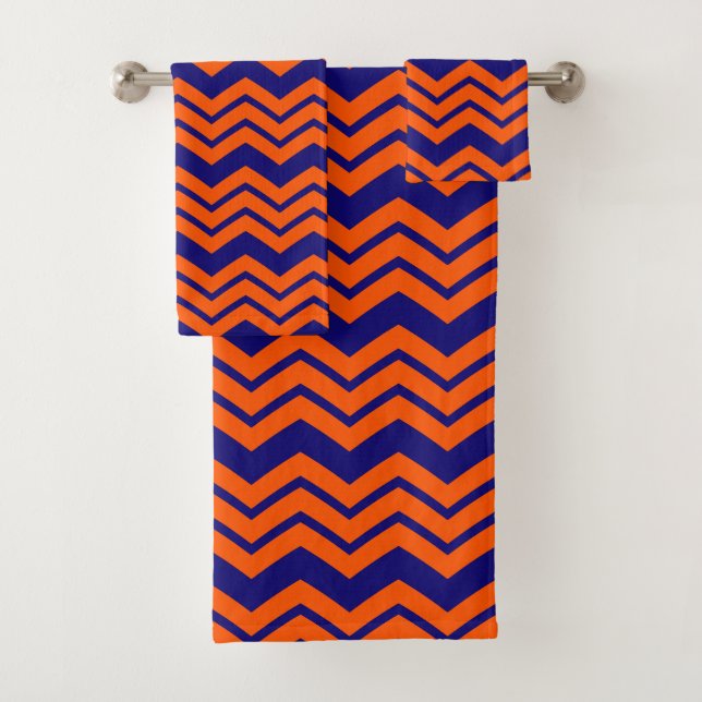 Orange Blau Chevron Zickzack-Design  Badhandtuch Set (Insitu)
