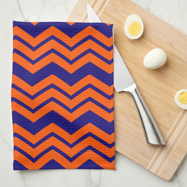 Orange Blau Chevron Zickzack-Design  Geschirrtuch (Viertel Falte)